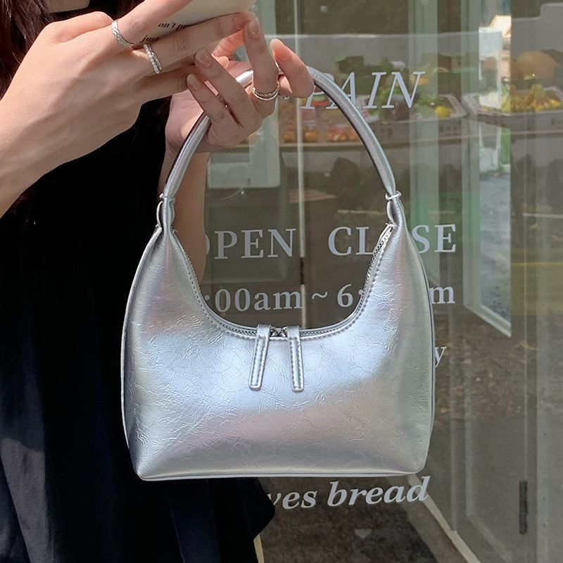 French Silver Textured Armpit Bag
