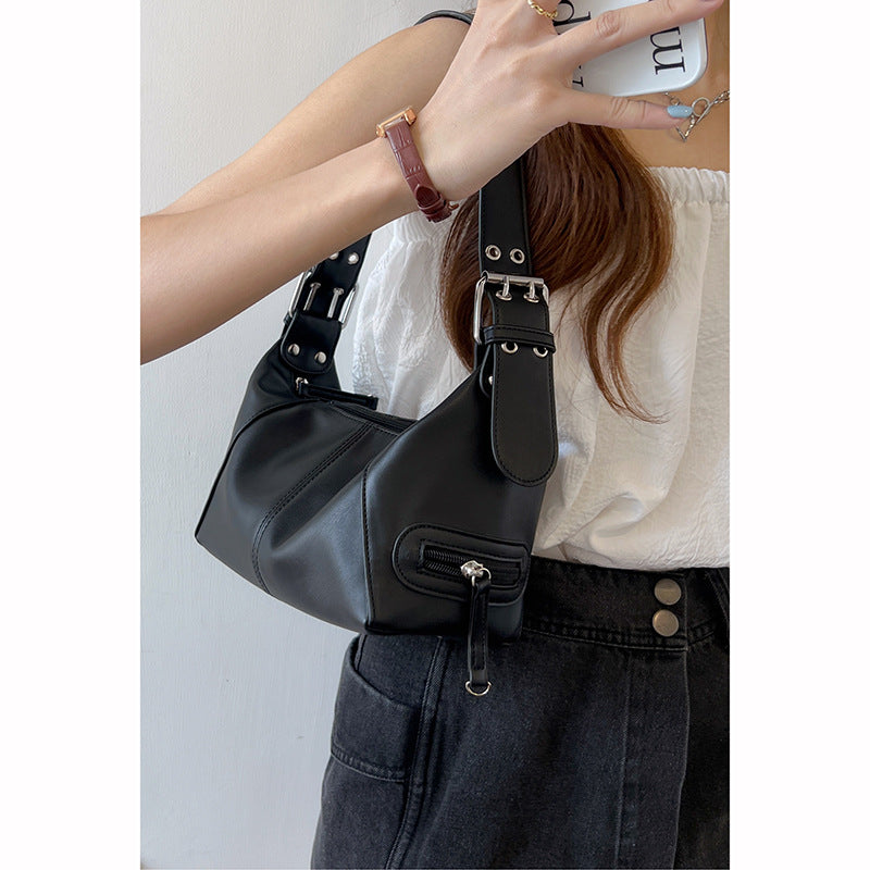 Retro Leather Zipper Shoulder Bag – Chic & Niche