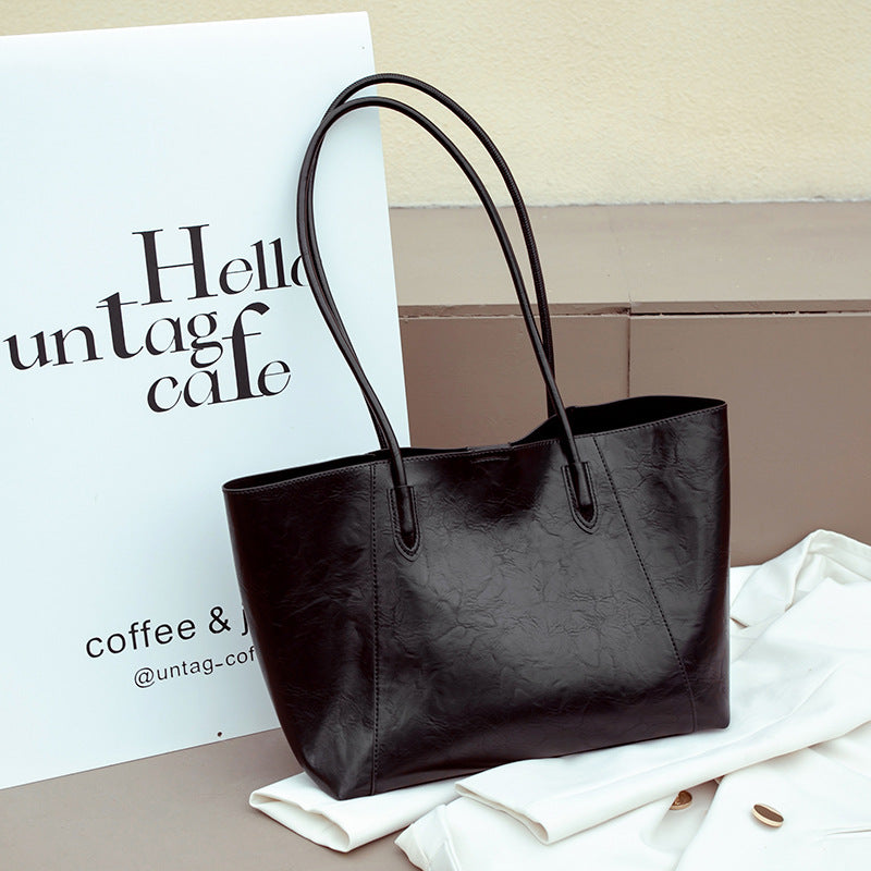 Retro Solid Color Shoulder Tote – European & Korean Style