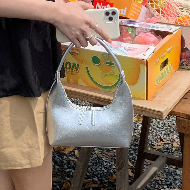 French Silver Textured Armpit Bag
