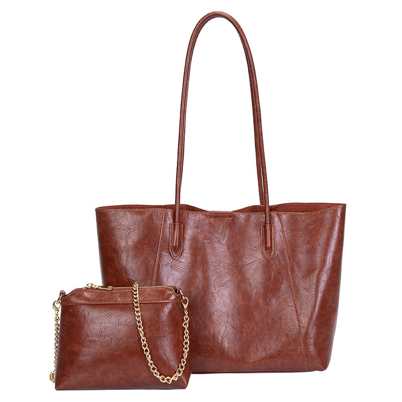 Retro Solid Color Shoulder Tote – European & Korean Style